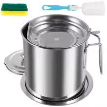 2/1.5L Oil Filter Fry Basket Oil Storage Can Pot Stainless Steel Oil Strainer Pot with Fine Mesh Strainer Grease Container Kitch