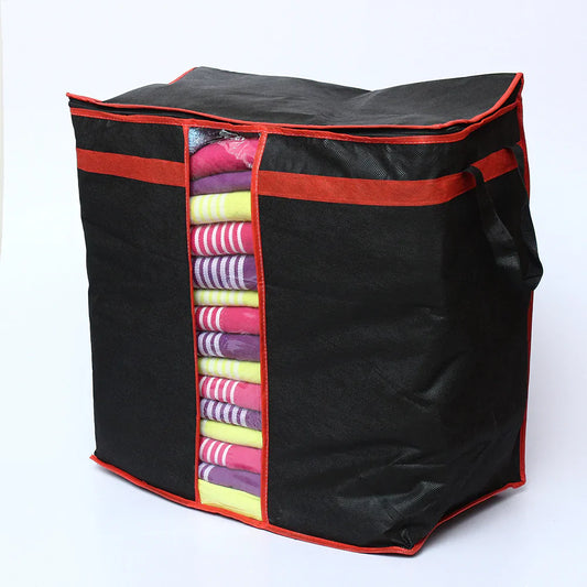 Quilt Organizer Bag Foldable Black Large Capacity Woven Closet Sort Waterproof, Zipper Portable Storage for Clothes