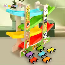 Kids Four-layer Wooden Gliders Montessori Inertia Track Car Toys Animal And Traffic Theme Early Educational Toys Birthday Gifts