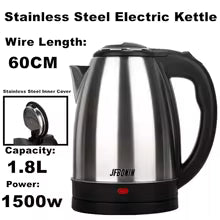 Stainless Steel Electric Kettle 1.8L 220V Silver Black Base Separation Desion Rust-resistant Durable for Home During Travel