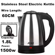 Stainless Steel Electric Kettle 1.8L 220V Silver Black Base Separation Desion Rust-resistant Durable for Home During Travel