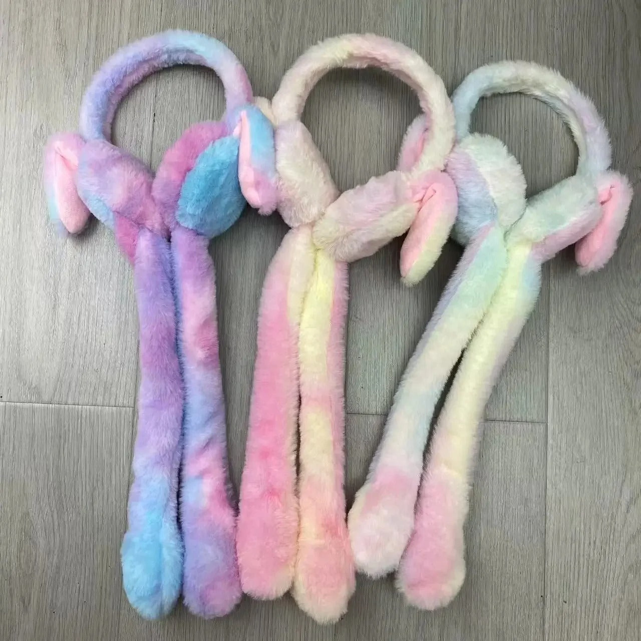 Tie Dye Plush Ear Muffs Cute Student Ear Covers Moving Airbag Rabbit Ear Covers Cold Resistance Warmth Protection Accessories