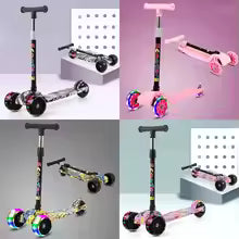 Foldable Children Scooter Adjustable Height Widened Pedals Kids Scooter with Flash Wheels Lightweight Folding Foot Scooters